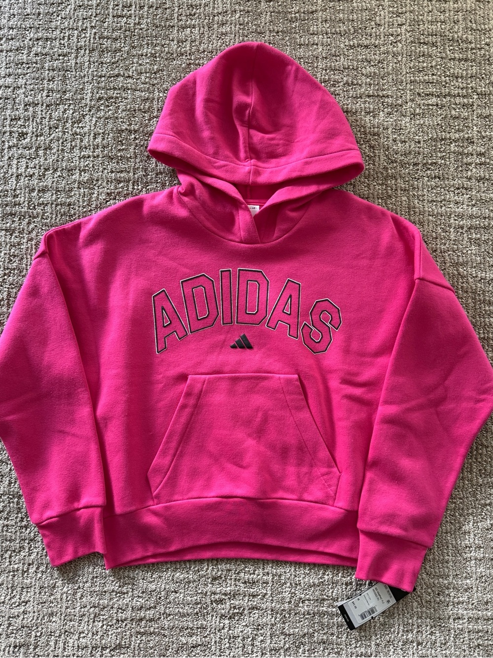 NWT adidas Girls Pink Loose Fit Varsity Logo Hoodie Sweatshirt Medium (10/12)